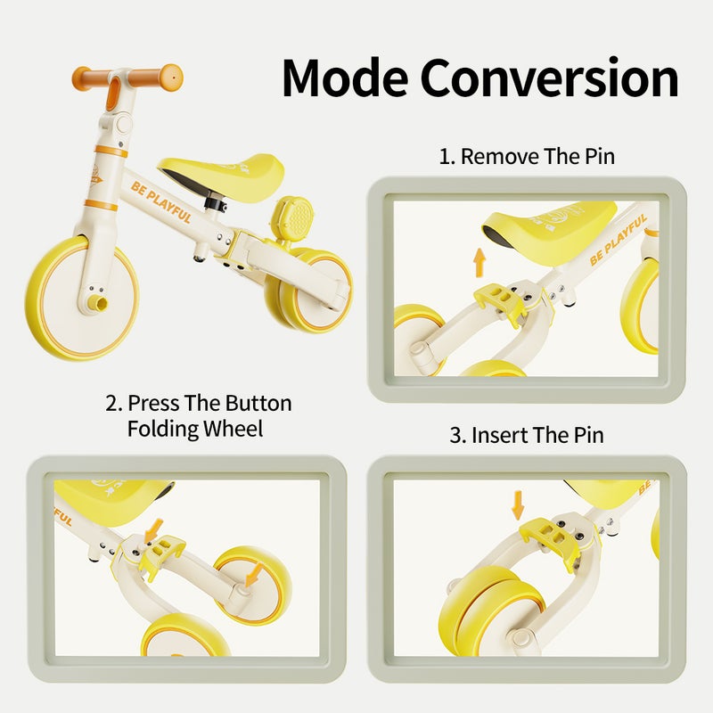 B.Duck - 3-in-1 Toddler Bike, Balance, Sliding, Tricycle Modes, Adjustable Seat & Handlebar, Indoor/Outdoor, White, 1.5-3 Y - Image 4